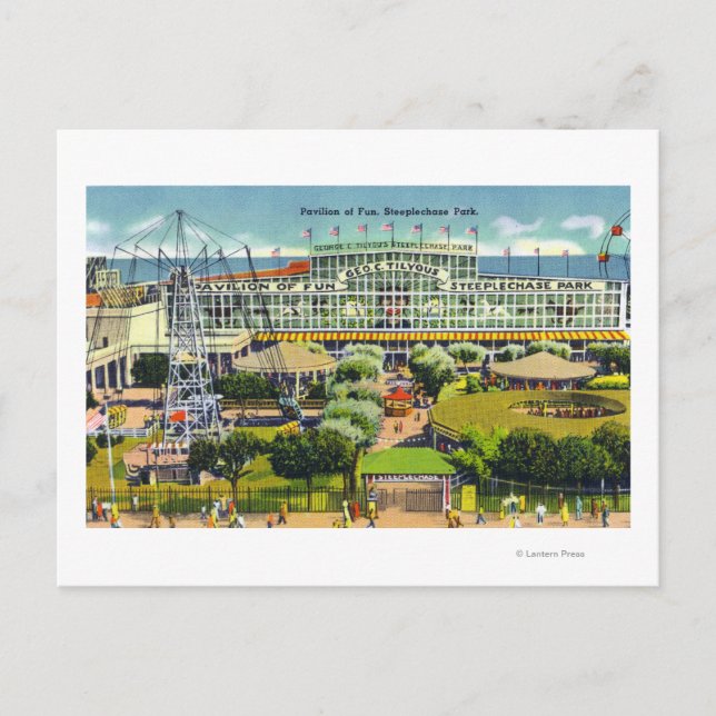 Postal Steeplechase Park View of Pavilion of Fun (Anverso)
