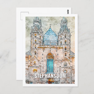Postal Stephansdom Viena Austria Travel Place Watercolor