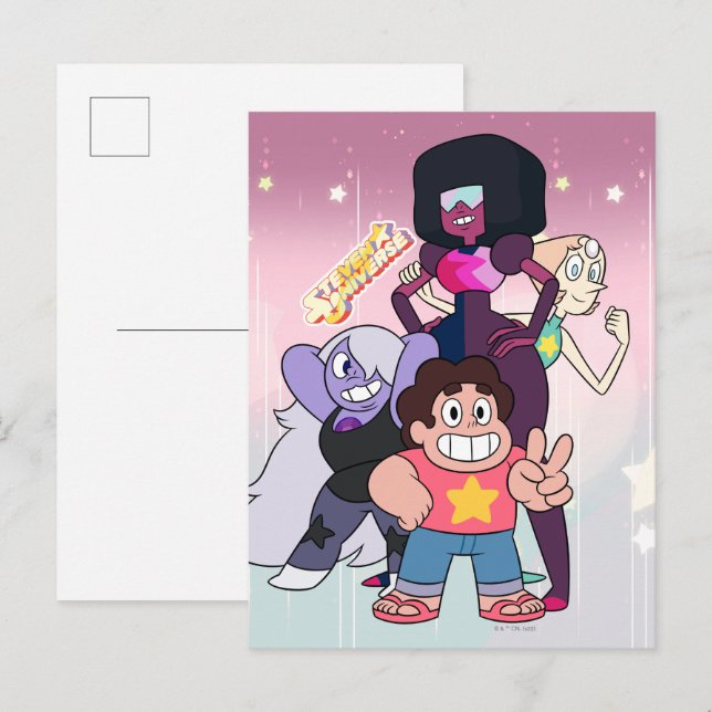 Postal Steven Universe | Pose del grupo de gemas de crist (Anverso / Reverso)