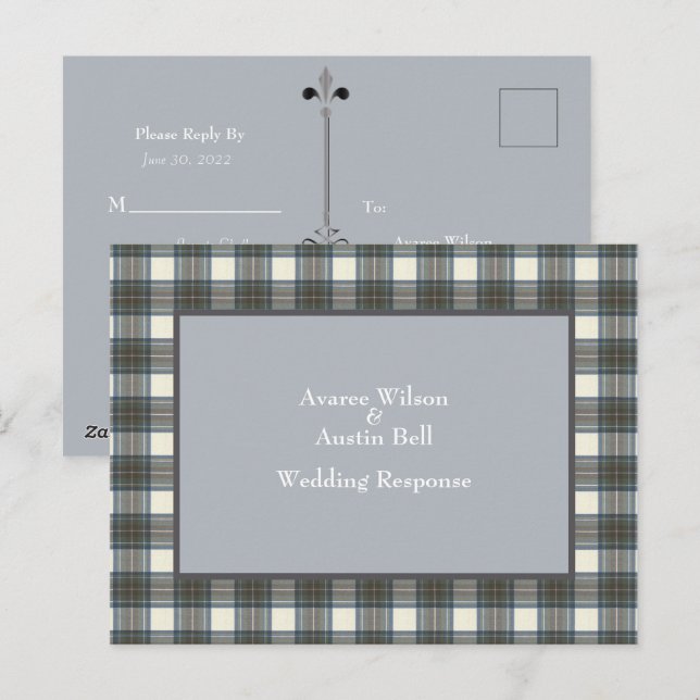 Postal Stewart Blue Tartán Respuesta Boda (Anverso / Reverso)