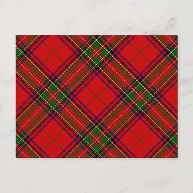 Postal Stewart / Stuart tartan rojo platillo verde (Anverso)