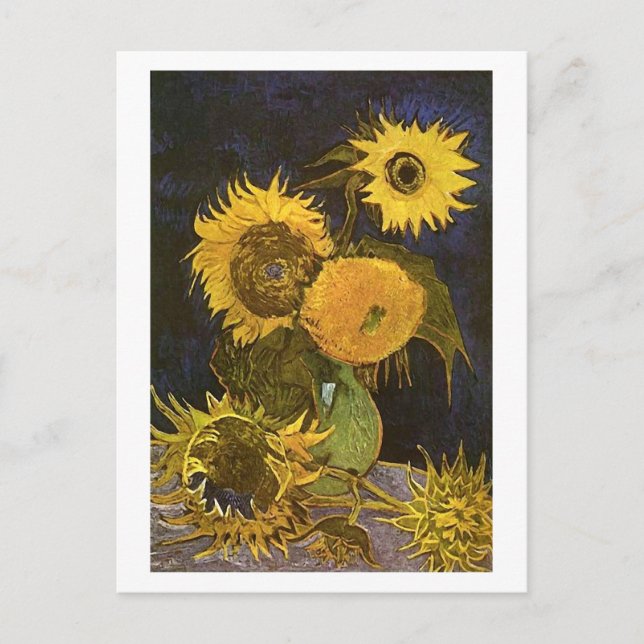 Postal Still Life Vase Five Sunflowers Van Gogh Bella Art (Anverso)