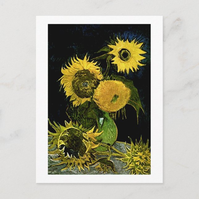 Postal Still Life Vase Five Sunflowers Van Gogh Bella Art (Anverso)