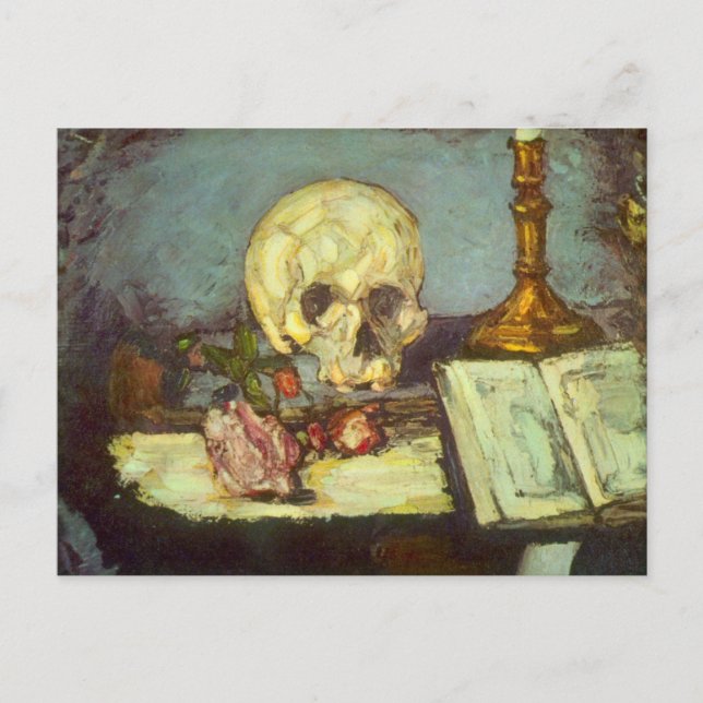 Postal Still Life w Skull, Candle, Libro de Paul Cezanne (Anverso)