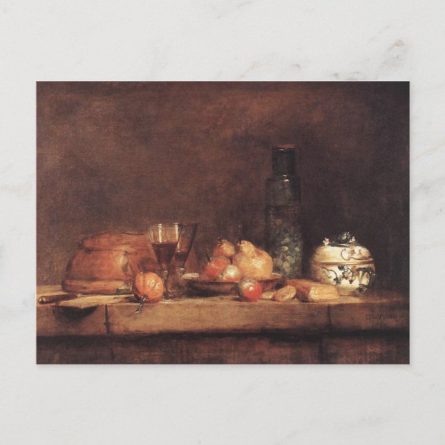 Postal Still Life with Jar of Olives by Jean Chardin Post (Anverso)