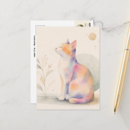 Postal Stille Katze im Mondlicht – Aquarell Postkarte