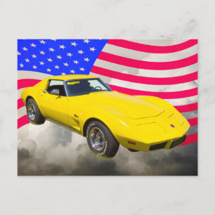 Postal Stingray, Corvette De 1975, Con Bandera Estadounid