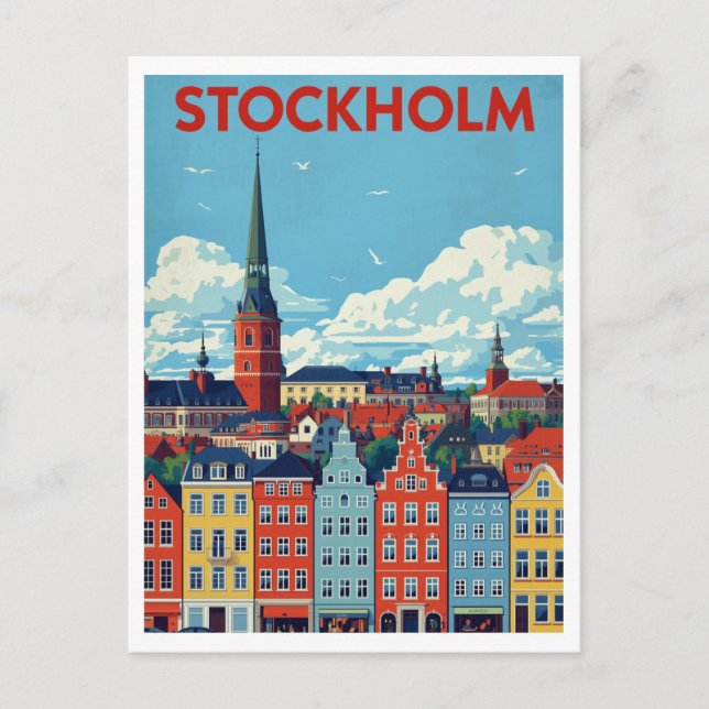 Postal Stockholm, Sweden Retro Cityscape Travel (Anverso)