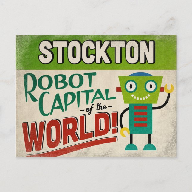 Postal Stockton California Robot - Gracioso Vintage (Anverso)