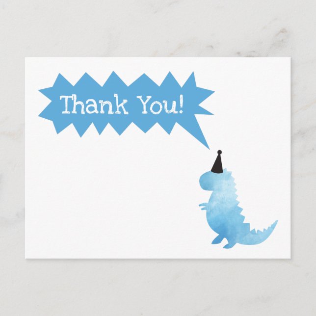 Postal Stomp y Chomp Gracias Dinosaur Birthday Blue (Anverso)