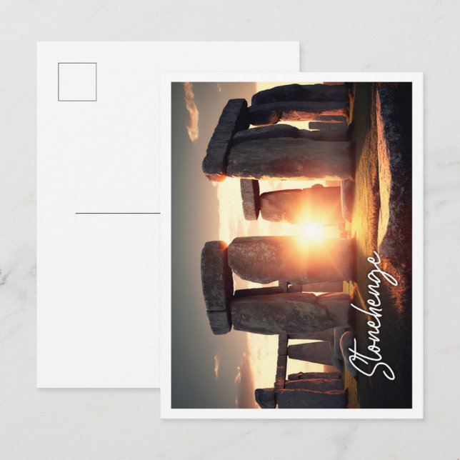 Postal Stonehenge Inglaterra con puesta de sol (Anverso / Reverso)