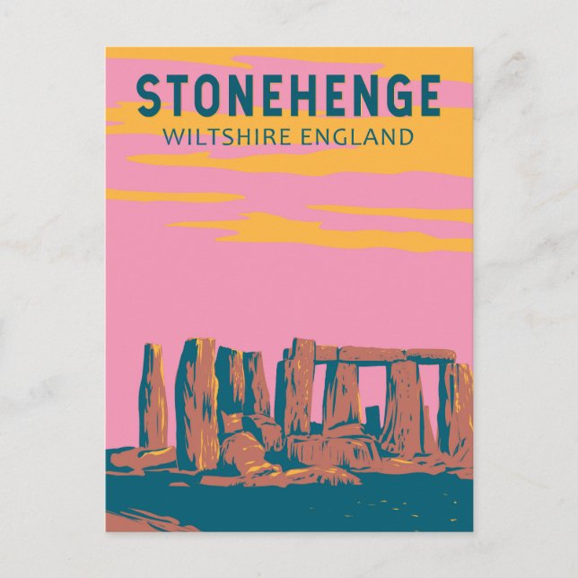 Postal Stonehenge Travel Art Retro Ilustracion (Anverso)