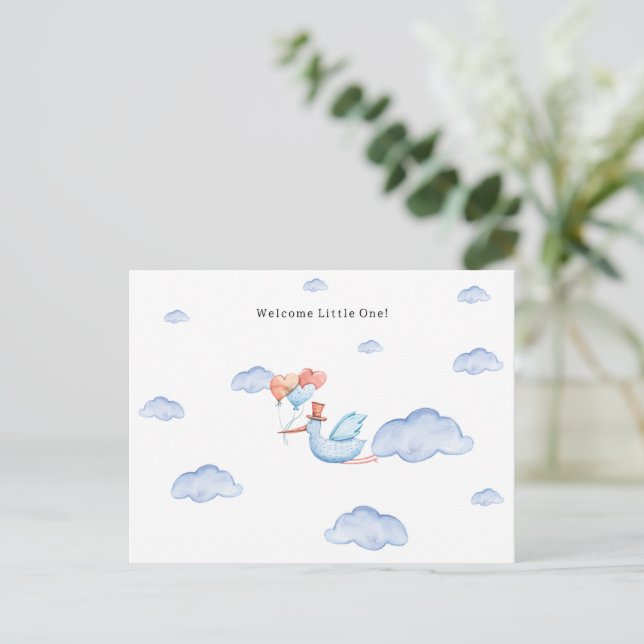 Postal Stork Flying Through The Clouds Welcome New Baby (Anverso de pie)
