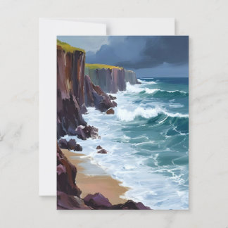 Postal Stormy Shore | Pintado de olas de olas del océano
