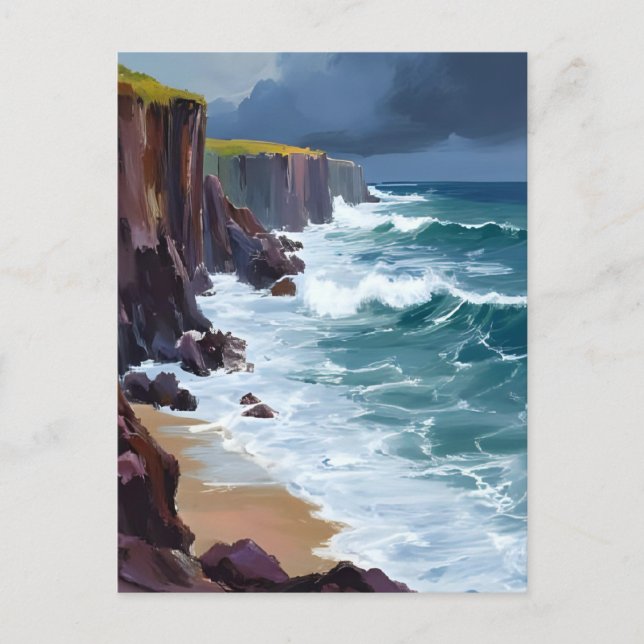 Postal Stormy Shore | Pintado de olas de olas del océano  (Anverso)
