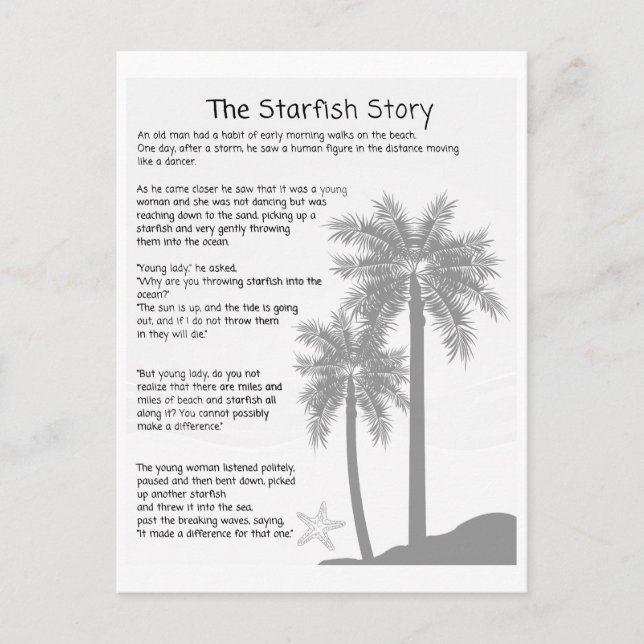 Postal Story, Starfish Thrower, poema de Starfish (Anverso)