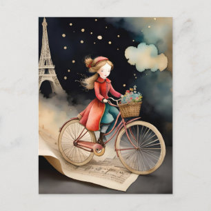 Postal Storybook Watercolor Paris Bicicleta