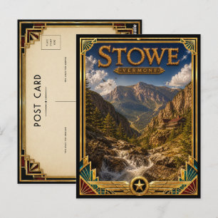 Postal Stowe Vermont Arte Deco Vintage Edad Dorada