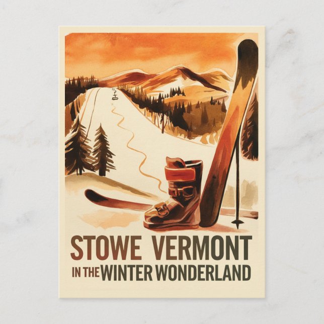 Postal Stowe Vermont en el invernal de las maravillas (Anverso)