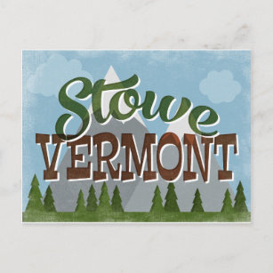 Postal Stowe Vermont Fun Retro Snowy Mountains