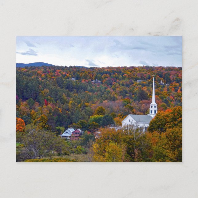 Postal Stowe, Vermont, Iglesia de la Comunidad, otoño (Anverso)