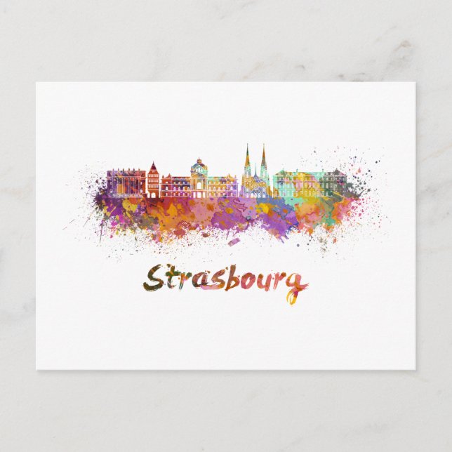 Postal Strasbourg skyline in watercolor (Anverso)