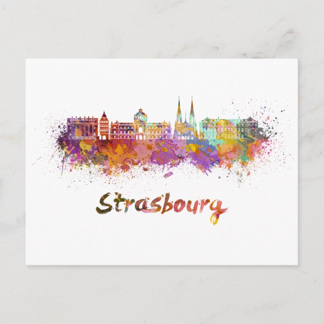 Postal Strasbourg skyline in watercolor (Anverso)
