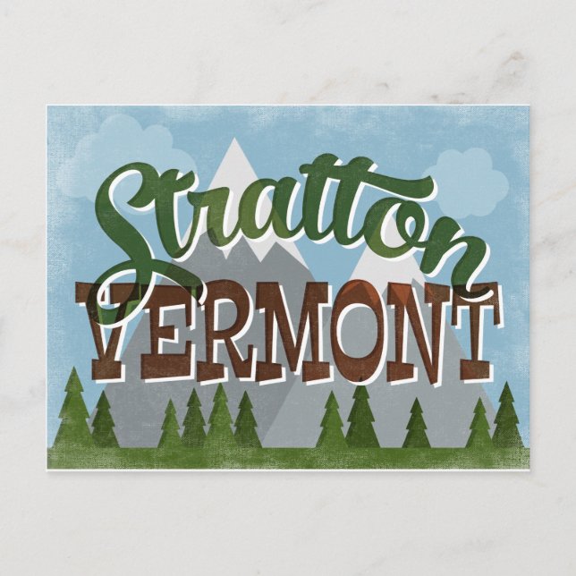 Postal Stratton Vermont Fun Retro Snowy Mountains (Anverso)