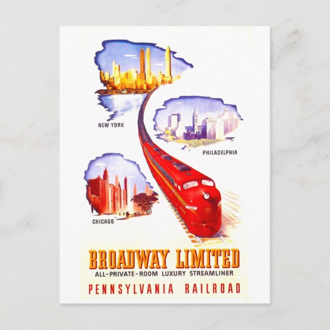 Postal Streamliner de Pennsylvania Railroad Broadway Limi (Anverso)