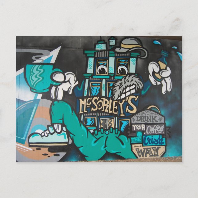 Postal Streetart: loco café irlandés Graffiti (Anverso)