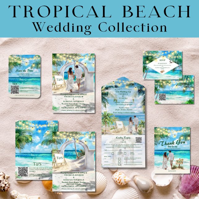 Postal String Lights Tropical Beach Gracias Boda (Subido por el creador)