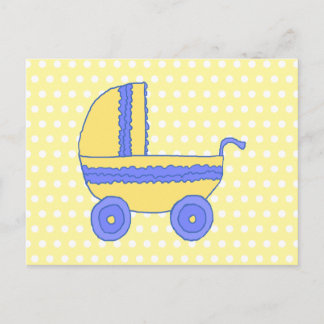 Postal Stroller de bebé amarillo y azul.