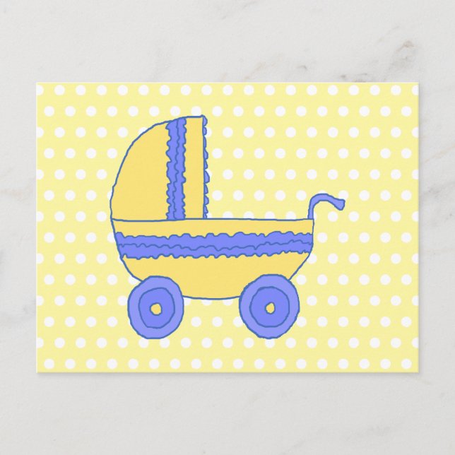 Postal Stroller de bebé amarillo y azul. (Anverso)
