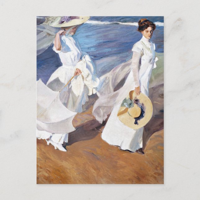 Postal Strolling along the Seashore by Joaquin Sorolla (Anverso)