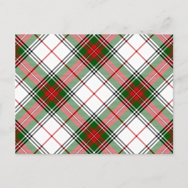 Postal Stuart / Stewart tartan blanco rojo platillo verde (Anverso)