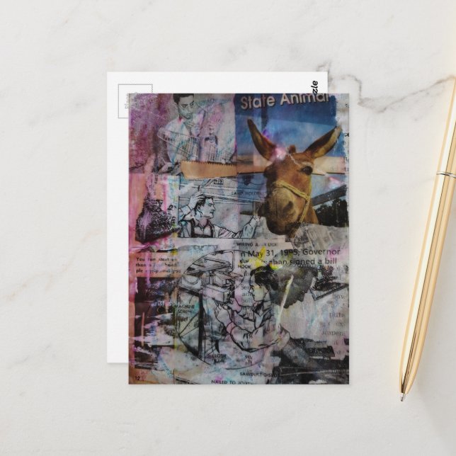 Postal Stubborn Working Men a unique Mixed Media Collage (Anverso/Reverso In Situ)