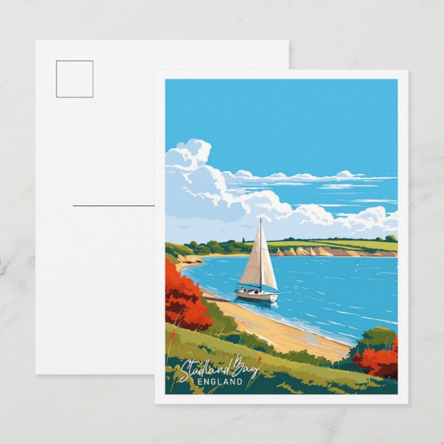 Postal Studland Bay Inglaterra ilustracion de Viaje Vinta (Anverso / Reverso)