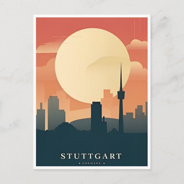Postal Stuttgart City Alemania Retro Skyline Vintage (Anverso)
