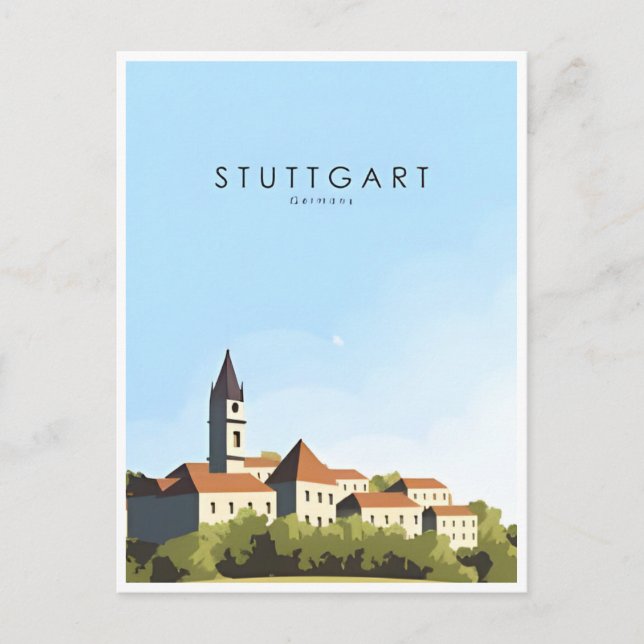 Postal Stuttgart City Alemania Retro Skyline Vintage (Anverso)