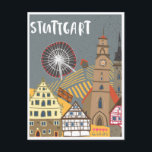 Postal Stuttgart City Alemania Retro Skyline Vintage<br><div class="desc">vintage,  retro,  travel,  moderno,  acuarela,  Marktplatz,  Stuttgart,  City,  Alemania, </div>