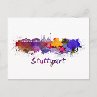 Postal Stuttgart skyline in watercolor