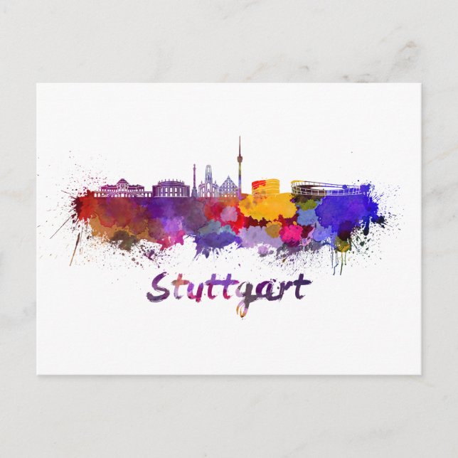 Postal Stuttgart skyline in watercolor (Anverso)