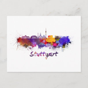 Postal Stuttgart skyline in watercolor