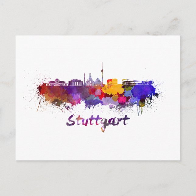 Postal Stuttgart skyline in watercolor (Anverso)
