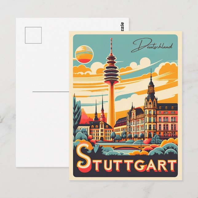 Postal Stuttgart TV Tower - regalo de Fernsehturm alemani (Anverso / Reverso)