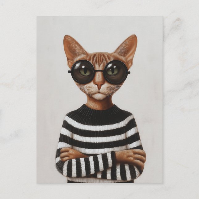 Postal Stylish Cat With Round Glasses (Anverso)