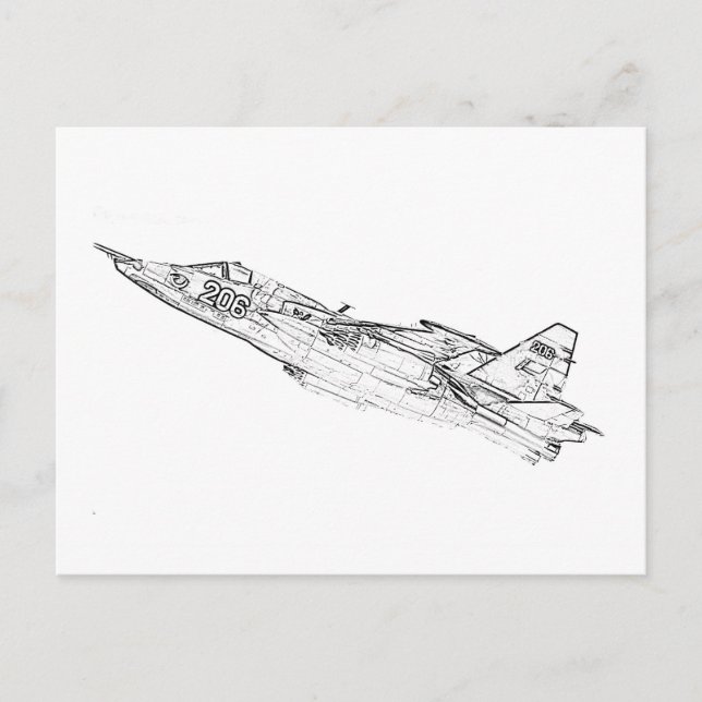 Postal SU 25 Grach Soviet Frogfoot Plane Sketch (Anverso)