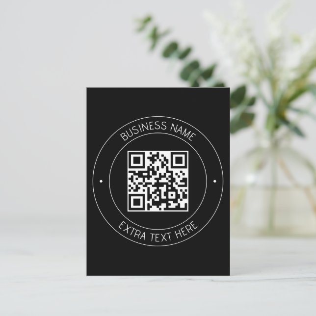 Postal Su código QR y texto editable | Negro y blanco (Anverso de pie)