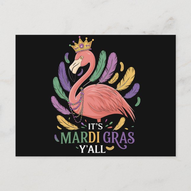 Postal Su disfraz de Mardi Gras Y'all Flamingo (Anverso)