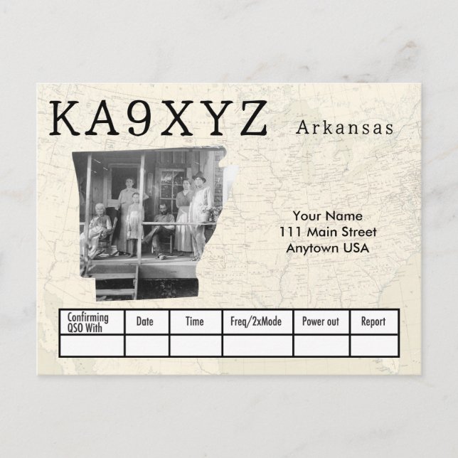 Postal Su foto Arkansas forma recorte Personalizado QSL (Anverso)